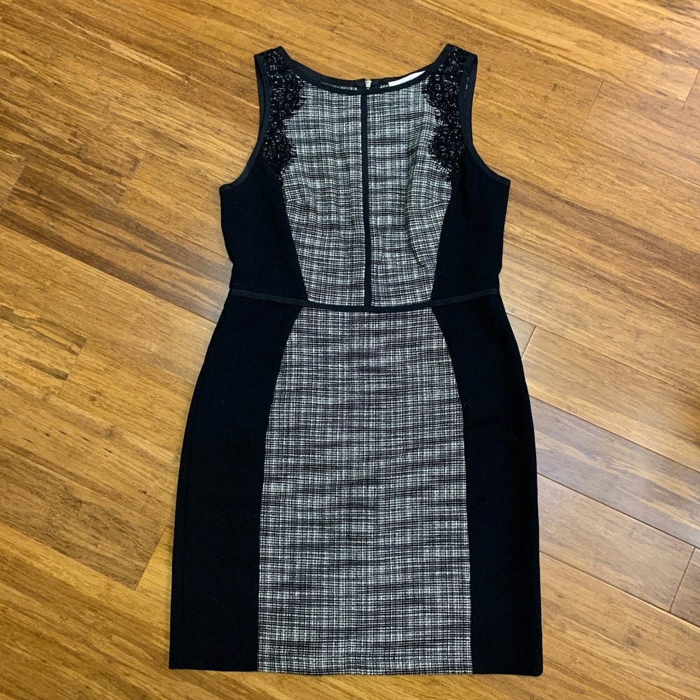 Ann Taylor LOFT Dress Women Size 6 Petite Black Plaid Sleeveless Career Workwear